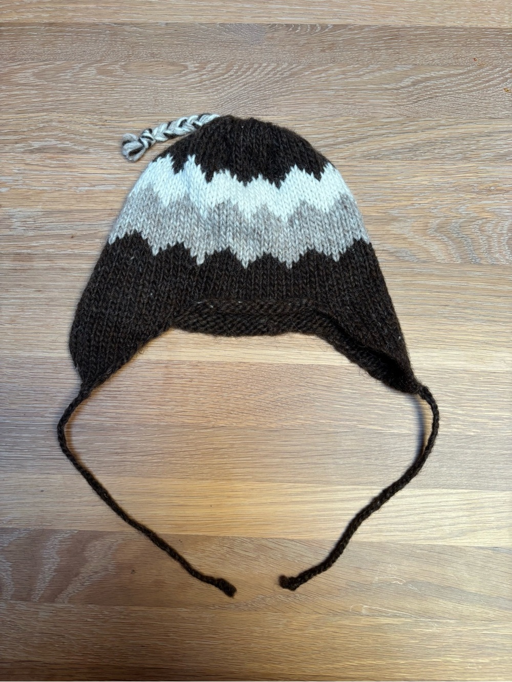 Handmade Brown & Cream Knit Earflap Hat - Picture 2 of 5